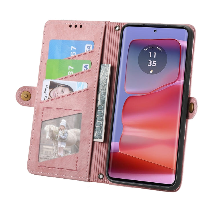 For Motorola Edge 50 Pro Geometric Zipper Wallet Side Buckle Leather Phone Case(Pink) - Motorola Cases by PMC Jewellery | Online Shopping South Africa | PMC Jewellery | Buy Now Pay Later Mobicred