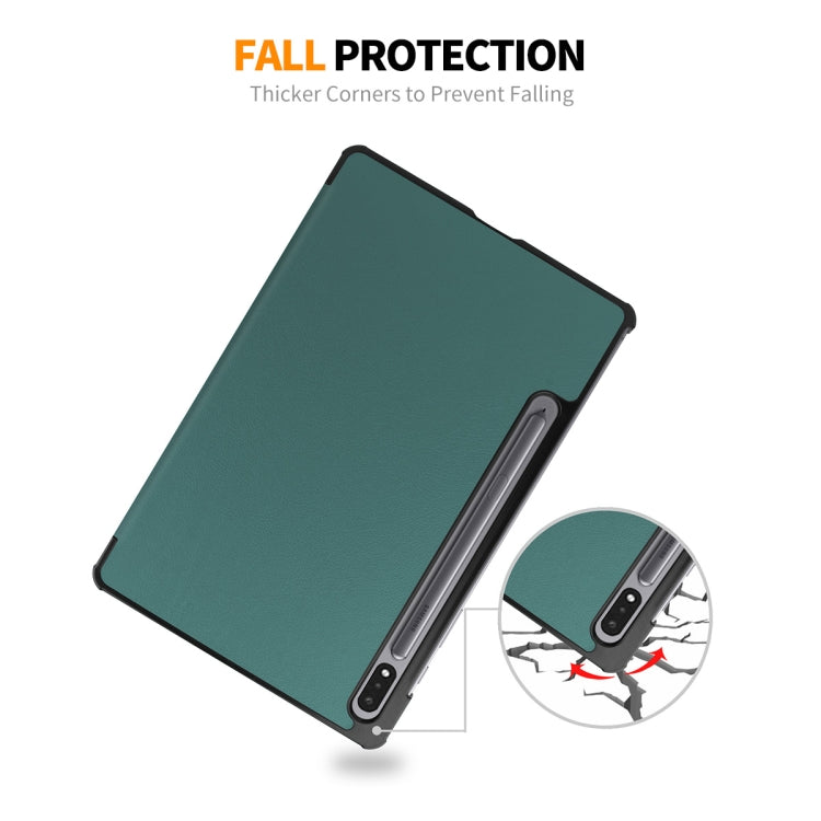 For Samsung Galaxy Tab S9 ENKAY Tri-fold Custer Texture Leather Smart Tablet Case(Dark Green) - free shipping - PMC Jewellery - Order now!