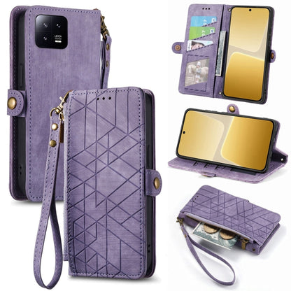 For Xiaomi 13 Geometric Zipper Wallet Side Buckle Leather Phone Case(Purple) - 13 Cases by PMC Jewellery | Online Shopping South Africa | PMC Jewellery | Buy Now Pay Later Mobicred