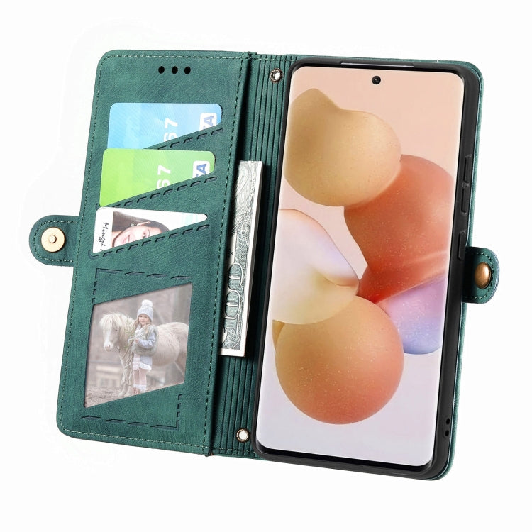 For Xiaomi 13 Lite Geometric Zipper Wallet Side Buckle Leather Phone Case(Green) - 13 Lite Cases by PMC Jewellery | Online Shopping South Africa | PMC Jewellery | Buy Now Pay Later Mobicred