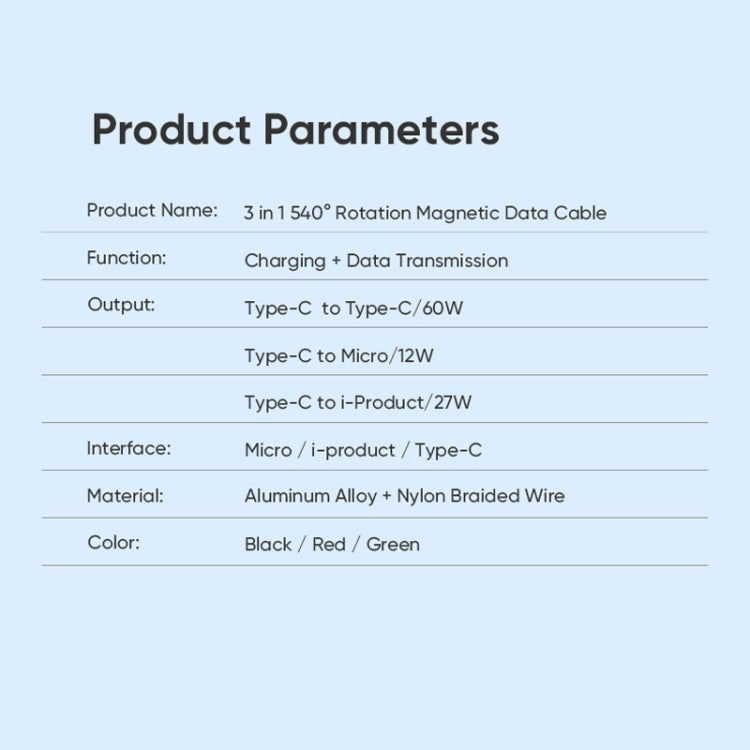 ENKAY PD60W Type-C to Type-C / 8 Pin / Micro USB Magnetic 540 Degrees Rotating Fast Charging Cable, Length:2m(Green) - Charging Cable & Head by ENKAY | Online Shopping South Africa | PMC Jewellery | Buy Now Pay Later Mobicred