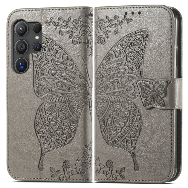 For Samsung Galaxy S24 Ultra 5G Butterfly Love Flower Embossed Leather Phone Case(Gray) - Galaxy S24 Ultra 5G Cases by PMC Jewellery | Online Shopping South Africa | PMC Jewellery