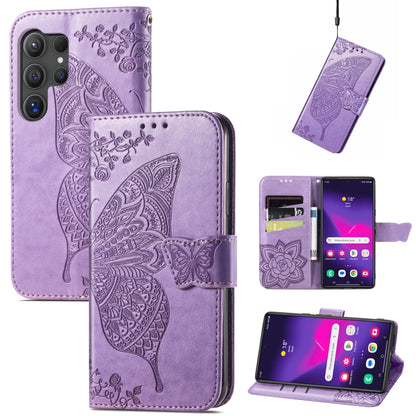 For Samsung Galaxy S24 Ultra 5G Butterfly Love Flower Embossed Leather Phone Case(Light Purple) - Galaxy S24 Ultra 5G Cases by PMC Jewellery | Online Shopping South Africa | PMC Jewellery