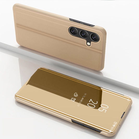 For Samsung Galaxy S25+ 5G Plated Mirror Horizontal Flip Leather Phone Case with Holder(Gold) - Galaxy S25+ 5G Cases by PMC Jewellery | Online Shopping South Africa | PMC Jewellery | Buy Now Pay Later Mobicred