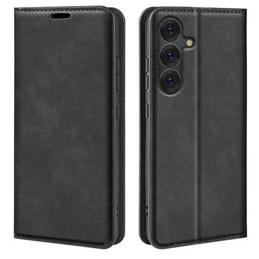 For Samsung Galaxy S25 5G Retro-skin Magnetic Suction Leather Phone Case(Black) - Galaxy S25 5G Cases by PMC Jewellery | Online Shopping South Africa | PMC Jewellery | Buy Now Pay Later Mobicred