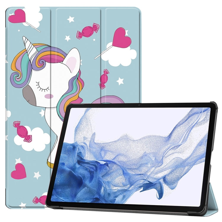 For Samsung Galaxy Tab S9 JUNSUNMAY Custer Painted 3-Fold Stand Leather Smart Tablet Case(Unicorn) - Galaxy Tab S9 Cases by JUNSUNMAY | Online Shopping South Africa | PMC Jewellery | Buy Now Pay Later Mobicred