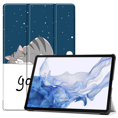 For Samsung Galaxy Tab S9 JUNSUNMAY Custer Painted 3-Fold Stand Leather Smart Tablet Case(Lazy Cat) - Galaxy Tab S9 Cases by JUNSUNMAY | Online Shopping South Africa | PMC Jewellery | Buy Now Pay Later Mobicred