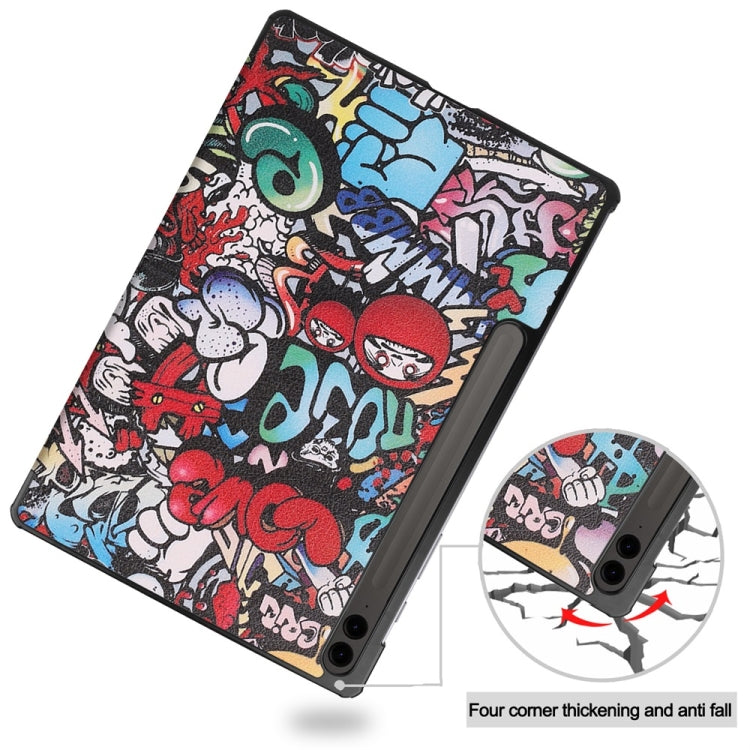 For Samsung Galaxy Tab S9 FE+ 12.4 JUNSUNMAY Custer Painted 3-Fold Stand Leather Smart Tablet Case(Graffiti) - Galaxy Tab S9 FE+ by JUNSUNMAY | Online Shopping South Africa | PMC Jewellery | Buy Now Pay Later Mobicred