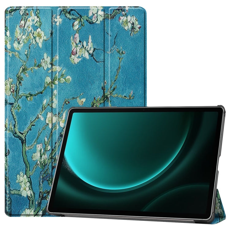 For Samsung Galaxy Tab S9 FE+ 12.4 JUNSUNMAY Custer Painted 3-Fold Stand Leather Smart Tablet Case(Apricot Flower) - Galaxy Tab S9 FE+ by JUNSUNMAY | Online Shopping South Africa | PMC Jewellery | Buy Now Pay Later Mobicred