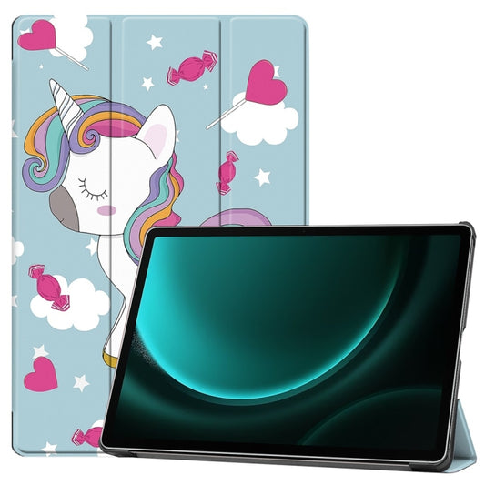 For Samsung Galaxy Tab S9 FE+ 12.4 JUNSUNMAY Custer Painted 3-Fold Stand Leather Smart Tablet Case(Unicorn) - Galaxy Tab S9 FE+ by JUNSUNMAY | Online Shopping South Africa | PMC Jewellery | Buy Now Pay Later Mobicred