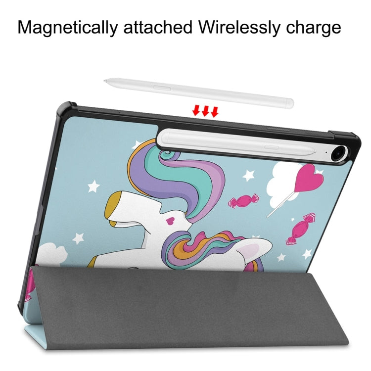 For Samsung Galaxy Tab S9 FE 10.9 JUNSUNMAY Custer Painted 3-Fold Stand Leather Smart Tablet Case(Unicorn) - free shipping - PMC Jewellery - Order now!