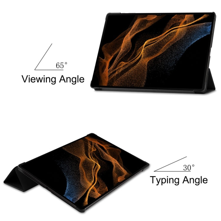 For Samsung Galaxy Tab S9 Ultra JUNSUNMAY Custer Solid Color 3-Fold Stand Leather Smart Tablet Case(Black) - free shipping - PMC Jewellery - Order now!