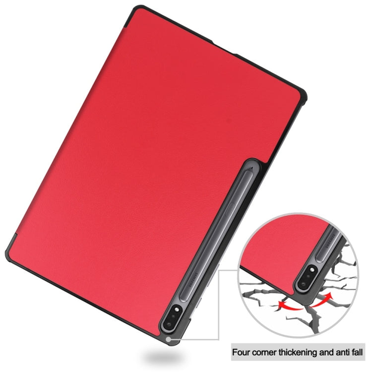 For Samsung Galaxy Tab S9+ JUNSUNMAY Custer Solid Color 3-Fold Stand Leather Smart Tablet Case(Red) - Galaxy Tab S9+ Cases by JUNSUNMAY | Online Shopping South Africa | PMC Jewellery | Buy Now Pay Later Mobicred