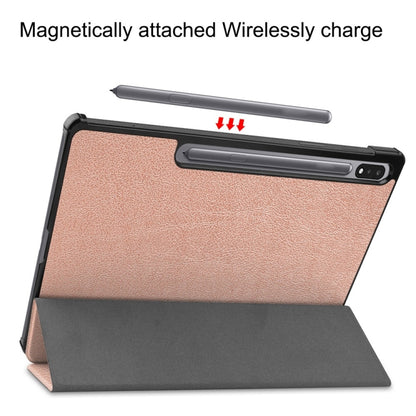 For Samsung Galaxy Tab S9+ JUNSUNMAY Custer Solid Color 3-Fold Stand Leather Smart Tablet Case(Rose Gold) - Galaxy Tab S9+ Cases by JUNSUNMAY | Online Shopping South Africa | PMC Jewellery | Buy Now Pay Later Mobicred