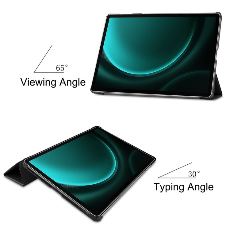 For Samsung Galaxy Tab S9 FE+ 12.4 JUNSUNMAY Custer Solid Color 3-Fold Stand Leather Smart Tablet Case(Black) - Galaxy Tab S9 FE+ by JUNSUNMAY | Online Shopping South Africa | PMC TechLife | Buy Now Pay Later Mobicred