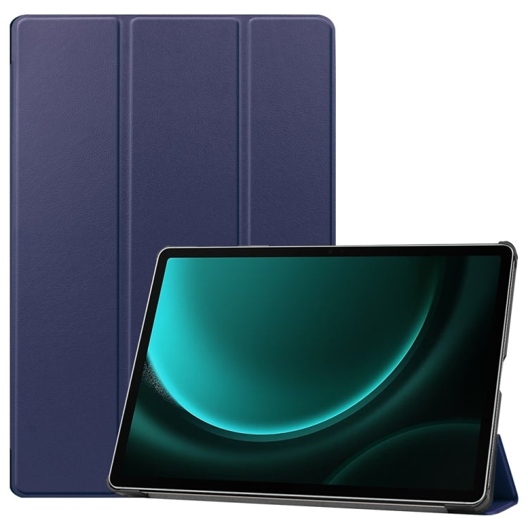 For Samsung Galaxy Tab S9 FE+ 12.4 JUNSUNMAY Custer Solid Color 3-Fold Stand Leather Smart Tablet Case(Dark Blue) - Galaxy Tab S9 FE+ by JUNSUNMAY | Online Shopping South Africa | PMC Jewellery | Buy Now Pay Later Mobicred