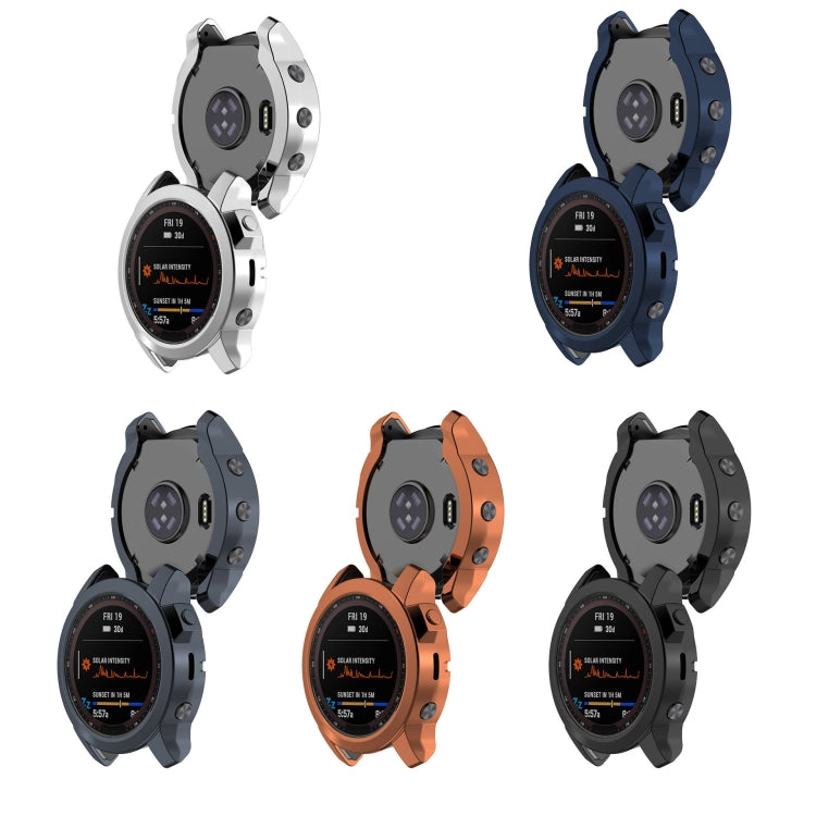 For Garmin Fenix 7X Pro Half Package Electroplated TPU Watch Protective Case(Blue) - Watch Cases by PMC Jewellery | Online Shopping South Africa | PMC Jewellery