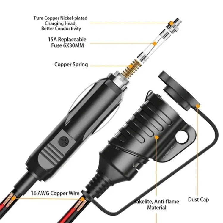 TR-29 Car Cigarette Lighter Extension Cord Male Plug to Female Socket with 16AWG Extender Cable - Car Charger by PMC Jewellery | Online Shopping South Africa | PMC Jewellery | Buy Now Pay Later Mobicred