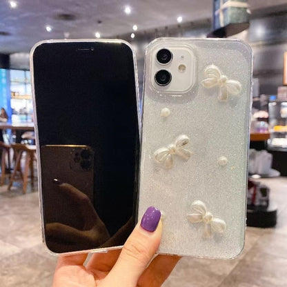 For iPhone 16 Pearl Bow Glitter Epoxy TPU Phone Case(Cross Knots) - iPhone 16 Cases by PMC Jewellery | Online Shopping South Africa | PMC Jewellery | Buy Now Pay Later Mobicred