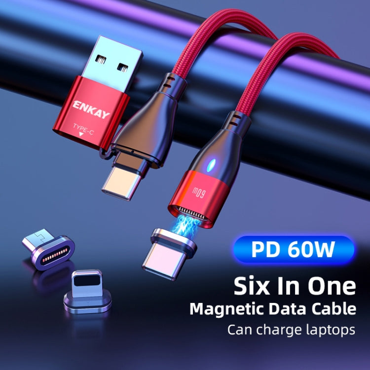 ENKAY 6-in-1 PD60W USB-A / Type-C to Type-C / 8 Pin / Micro USB Magnetic Fast Charging Cable, Cable Length:2m(Purple) - Charging Cable & Head by ENKAY | Online Shopping South Africa | PMC Jewellery | Buy Now Pay Later Mobicred