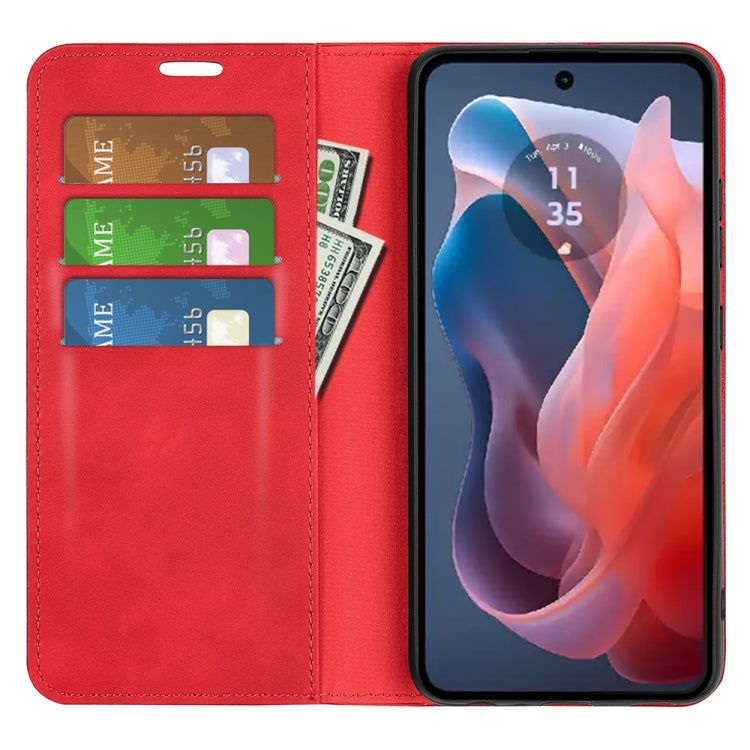 For Motorola Moto G Play 2024 Retro-skin Magnetic Suction Leather Phone Case(Red) - Motorola Cases by PMC Jewellery | Online Shopping South Africa | PMC Jewellery | Buy Now Pay Later Mobicred