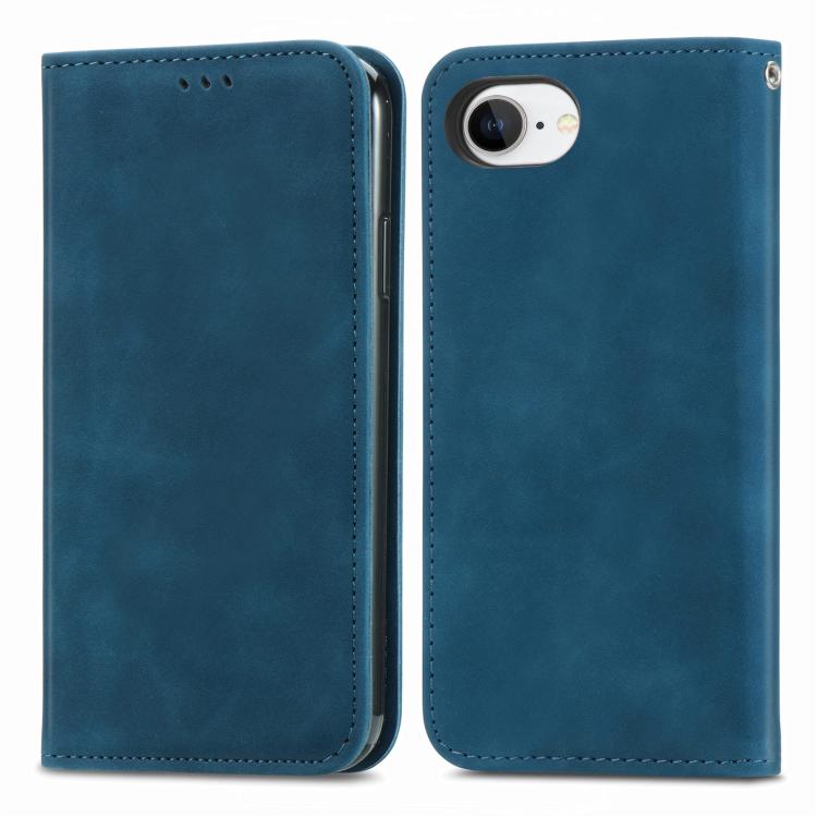 For iPhone 16e Retro Skin Feel Magnetic Flip Leather Phone Case(Blue) - iPhone 16e Cases by PMC TechLife | Online Shopping South Africa | PMC TechLife | Buy Now Pay Later Mobicred