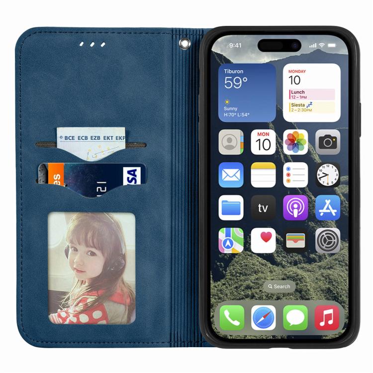 For iPhone 16e Retro Skin Feel Magnetic Flip Leather Phone Case(Blue) - iPhone 16e Cases by PMC TechLife | Online Shopping South Africa | PMC TechLife | Buy Now Pay Later Mobicred