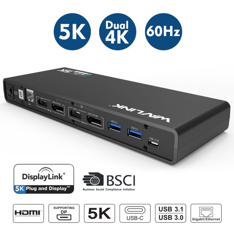 Wavlink UG69DK1 5K Type-C Dual Display USB 3.0 Video Gigabit Ethernet HDMI Docking Station, Plug:US Plug - free shipping - PMC TechLife - Order now!