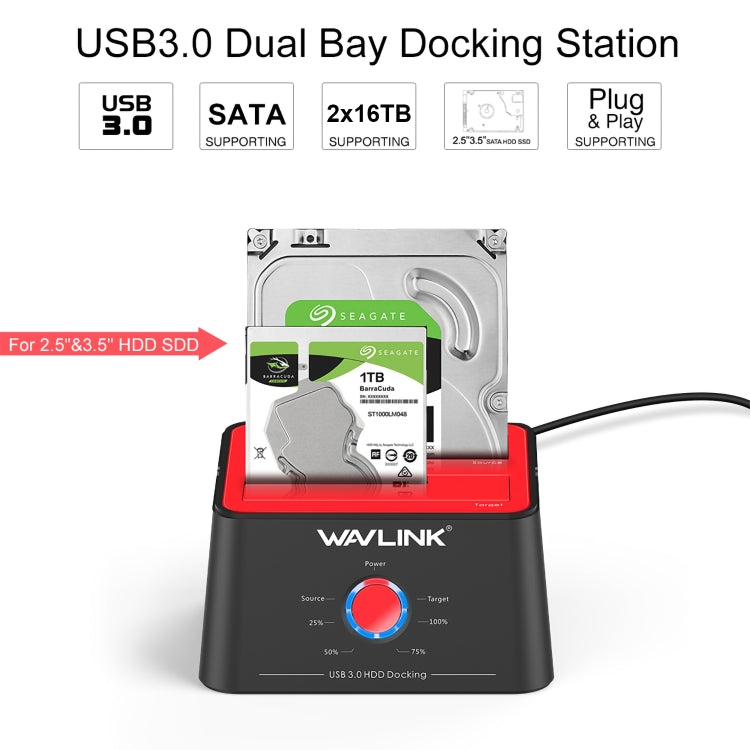 Wavlink ST334U SSD Dual Bay External Hard Drive Docking Station USB 3.0 to SATA I/II/III(US Plug) - External Hard Drives by WAVLINK | Online Shopping South Africa | PMC Jewellery | Buy Now Pay Later Mobicred