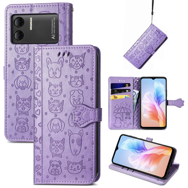 For DOOGEE X98 Pro / X98 Cat and Dog Embossed Leather Phone Case(Purple) - Doogee Cases by PMC Jewellery | Online Shopping South Africa | PMC Jewellery | Buy Now Pay Later Mobicred