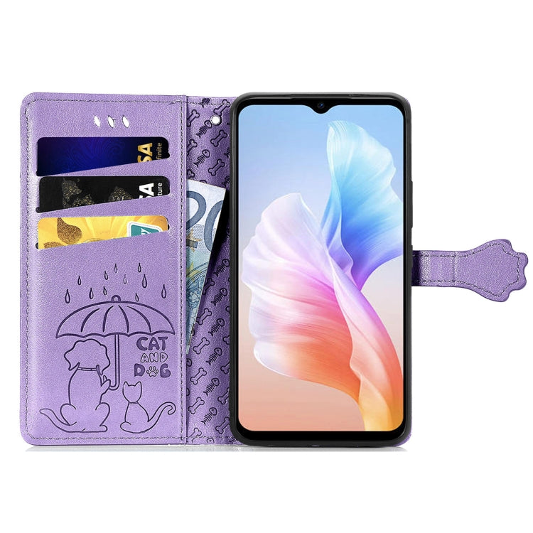 For DOOGEE X98 Pro / X98 Cat and Dog Embossed Leather Phone Case(Purple) - Doogee Cases by PMC Jewellery | Online Shopping South Africa | PMC Jewellery | Buy Now Pay Later Mobicred