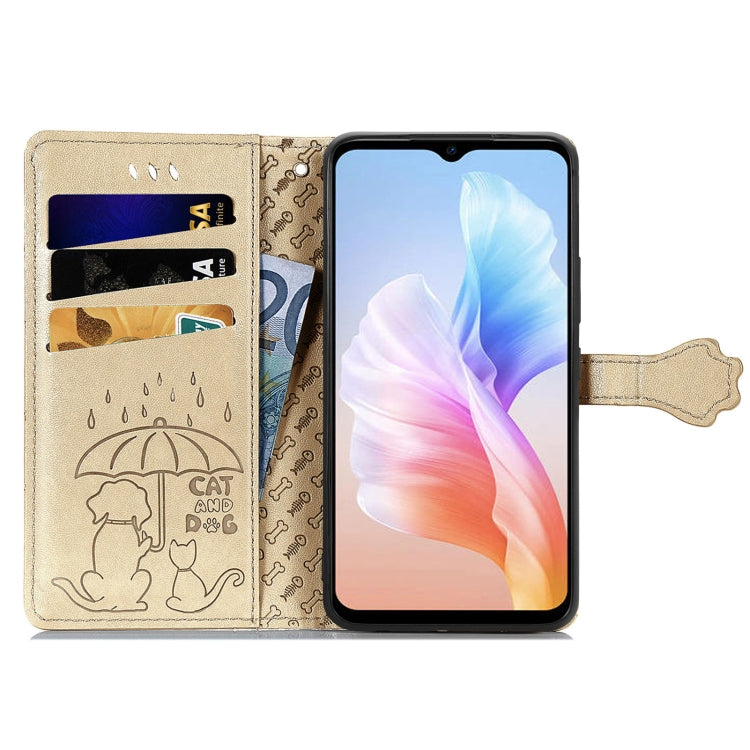 For DOOGEE X98 Pro / X98 Cat and Dog Embossed Leather Phone Case(Gold) - Doogee Cases by PMC TechLife | Online Shopping South Africa | PMC TechLife | Buy Now Pay Later Mobicred