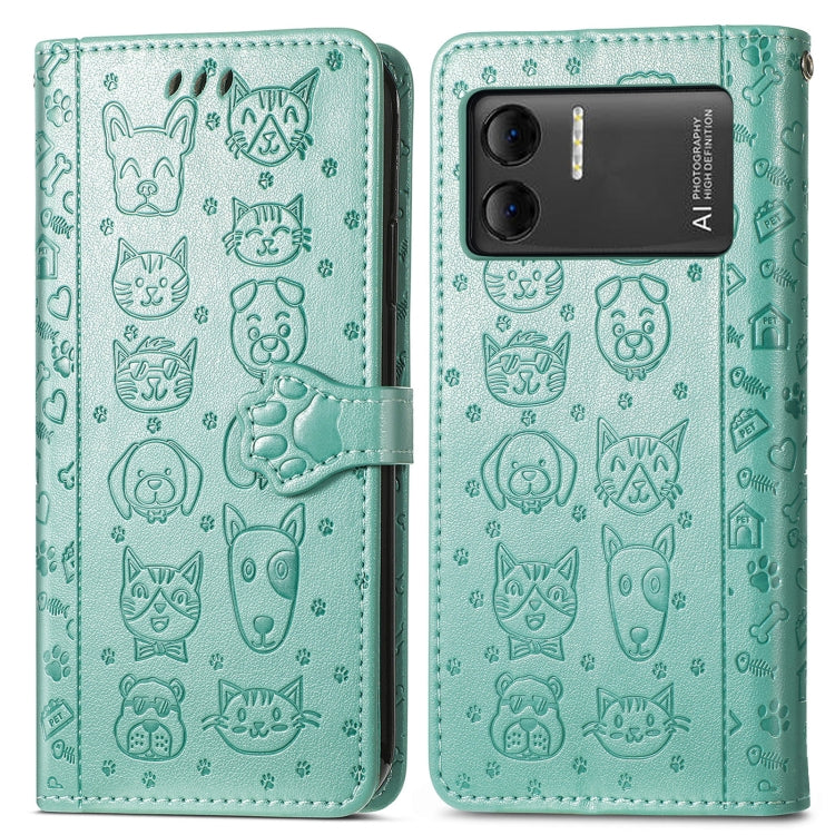 For DOOGEE X98 Pro / X98 Cat and Dog Embossed Leather Phone Case(Green) - Doogee Cases by PMC Jewellery | Online Shopping South Africa | PMC Jewellery | Buy Now Pay Later Mobicred