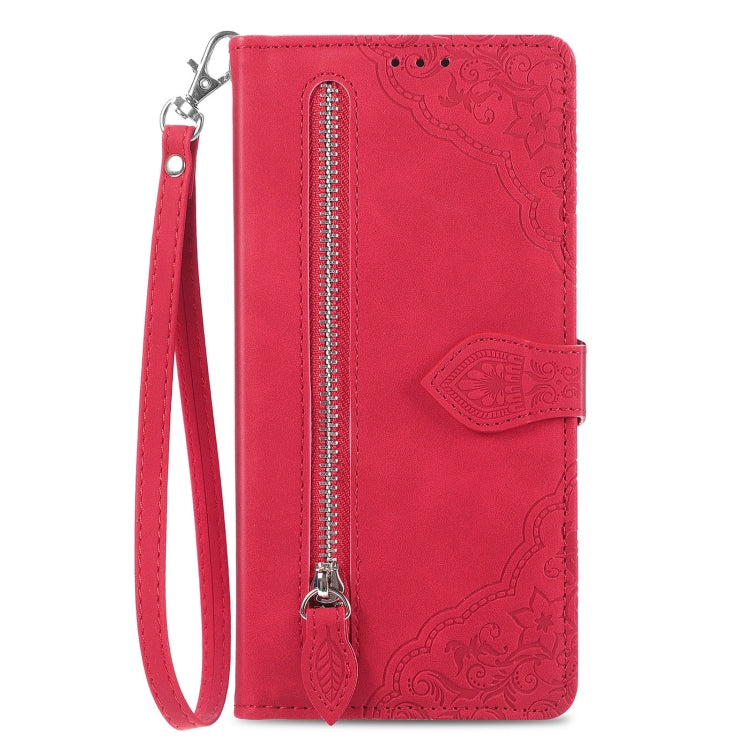 For DOOGEE X98 Pro / X98 Embossed Flower Zipper Leather Phone Case(Red) - Doogee Cases by PMC Jewellery | Online Shopping South Africa | PMC Jewellery | Buy Now Pay Later Mobicred