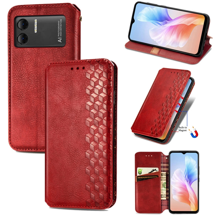 For DOOGEE X98 Pro / X98 Cubic Grid Pressed Magnetic Leather Phone Case(Red) - Doogee Cases by PMC Jewellery | Online Shopping South Africa | PMC Jewellery | Buy Now Pay Later Mobicred