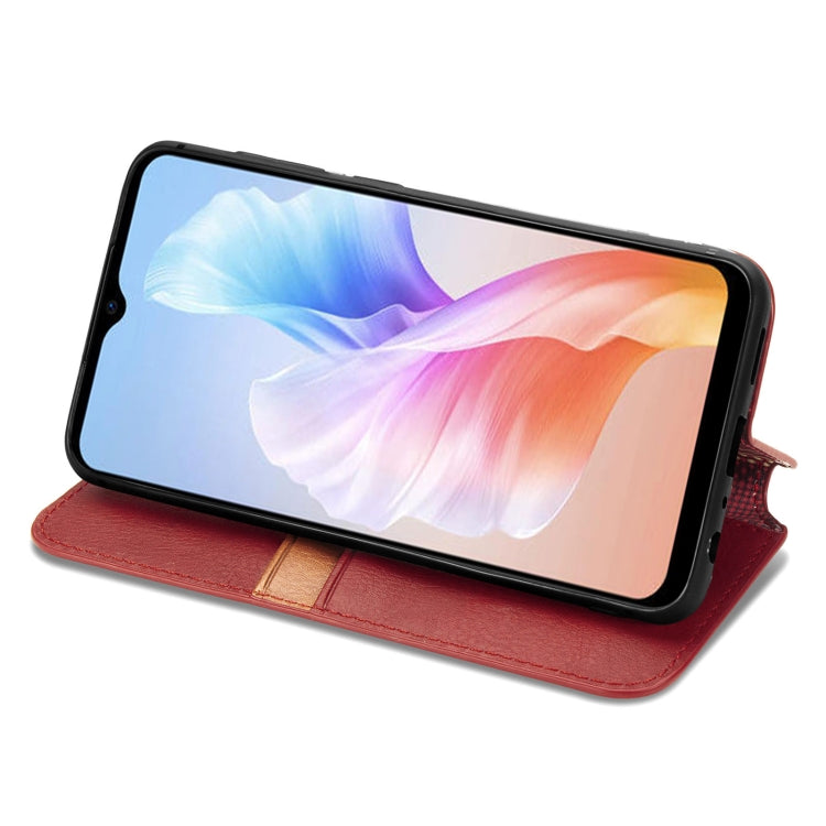 For DOOGEE X98 Pro / X98 Cubic Grid Pressed Magnetic Leather Phone Case(Red) - Doogee Cases by PMC TechLife | Online Shopping South Africa | PMC TechLife | Buy Now Pay Later Mobicred