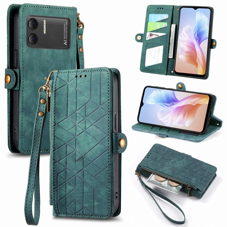 For DOOGEE X98 Pro / X98 Geometric Zipper Wallet Side Buckle Leather Phone Case(Green) - Doogee Cases by PMC Jewellery | Online Shopping South Africa | PMC Jewellery | Buy Now Pay Later Mobicred