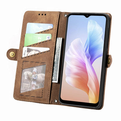 For DOOGEE X98 Pro / X98 Geometric Zipper Wallet Side Buckle Leather Phone Case(Brown) - Doogee Cases by PMC Jewellery | Online Shopping South Africa | PMC Jewellery | Buy Now Pay Later Mobicred