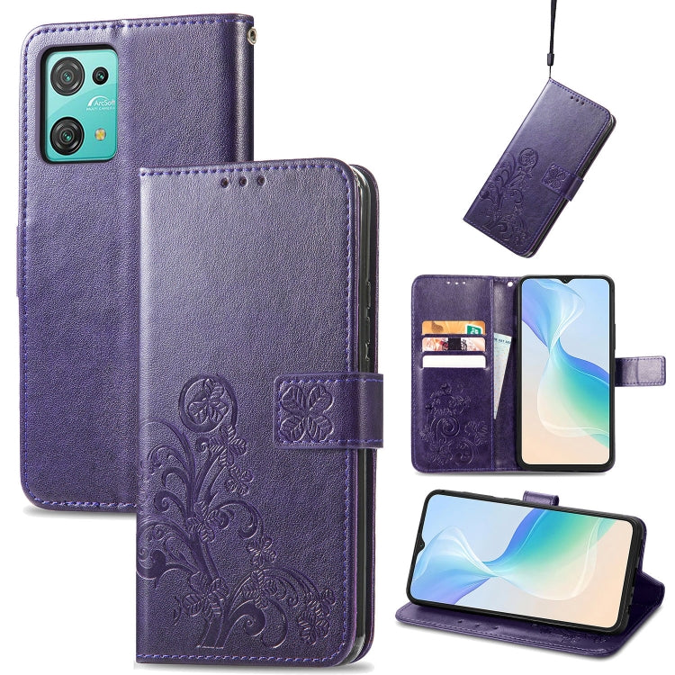 For Blackview Oscal C30 Pro Four-leaf Clasp Embossed Buckle Leather Phone Case(Purple) - More Brand by PMC Jewellery | Online Shopping South Africa | PMC Jewellery