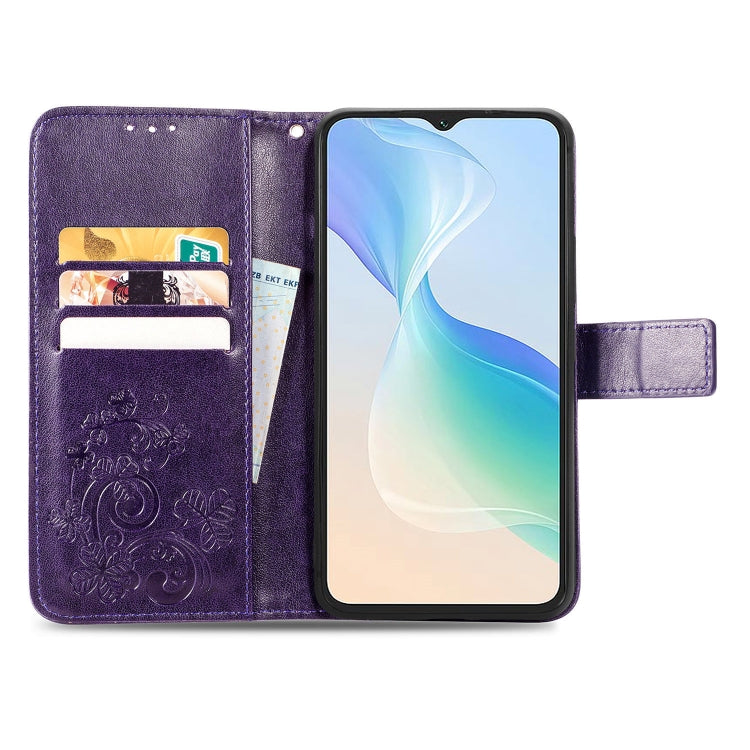 For Blackview Oscal C30 Pro Four-leaf Clasp Embossed Buckle Leather Phone Case(Purple) - More Brand by PMC Jewellery | Online Shopping South Africa | PMC Jewellery