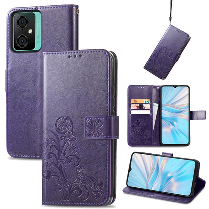 For Blackview Oscal C70 Four-leaf Clasp Embossed Buckle Leather Phone Case(Purple) - More Brand by PMC Jewellery | Online Shopping South Africa | PMC Jewellery