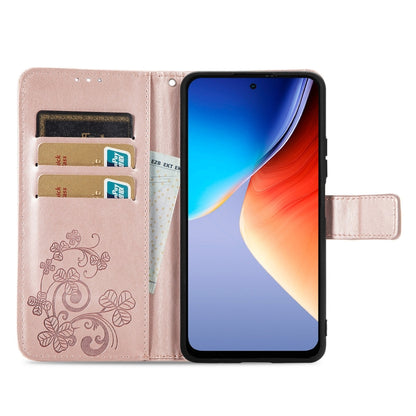 For Blackview A96 Four-leaf Clasp Embossed Buckle Leather Phone Case(Rose Gold) - More Brand by PMC Jewellery | Online Shopping South Africa | PMC Jewellery