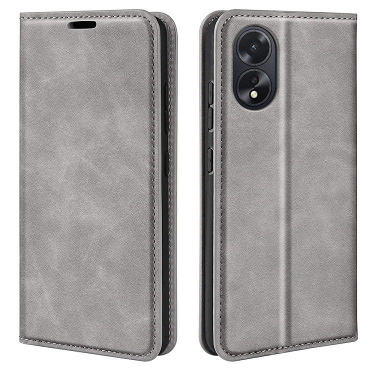 For OPPO A38 Retro-skin Magnetic Suction Leather Phone Case(Grey) - A38 Cases by PMC Jewellery | Online Shopping South Africa | PMC Jewellery | Buy Now Pay Later Mobicred