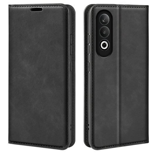 For OPPO K12 Retro-skin Magnetic Suction Leather Phone Case(Black) - OPPO Cases by PMC Jewellery | Online Shopping South Africa | PMC Jewellery | Buy Now Pay Later Mobicred