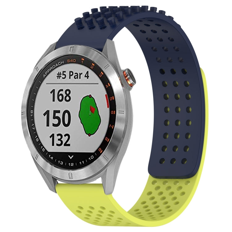 For Garmin Approach S40 20mm Holes Breathable 3D Dots Silicone Watch Band(Midnight Blue+Lime Green) - Watch Bands by PMC Jewellery | Online Shopping South Africa | PMC Jewellery