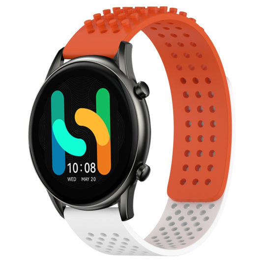 For Xiaomi Haylou RT2 LS10 22mm Holes Breathable 3D Dots Silicone Watch Band(Orange+White) - Watch Bands by PMC Jewellery | Online Shopping South Africa | PMC Jewellery