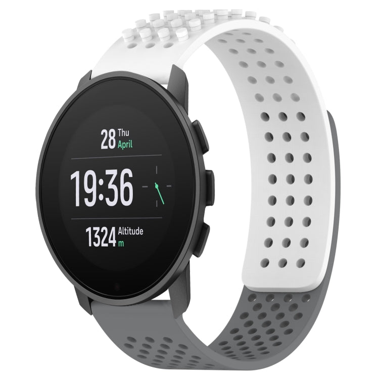 For SUUNTO 9 Peak Pro 22mm Holes Breathable 3D Dots Silicone Watch Band(White+Grey) -  by PMC Jewellery | Online Shopping South Africa | PMC Jewellery