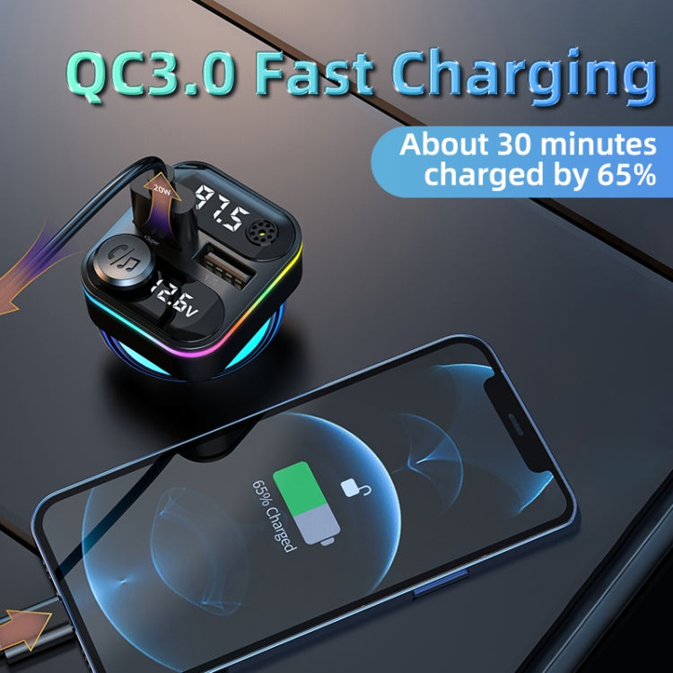 C37 Car QC3.0 20W Fast Charger LED Backlit Atmosphere Light MP3 Player Bluetooth FM Transmitter - Bluetooth Car Kits by PMC Jewellery | Online Shopping South Africa | PMC Jewellery | Buy Now Pay Later Mobicred