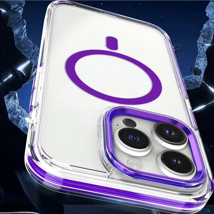 For iPhone 15 Pro Max Dual-color MagSafe TPU Hybrid Clear PC Shockproof Phone Case(Purple) - iPhone 15 Pro Max Cases by PMC Jewellery | Online Shopping South Africa | PMC Jewellery