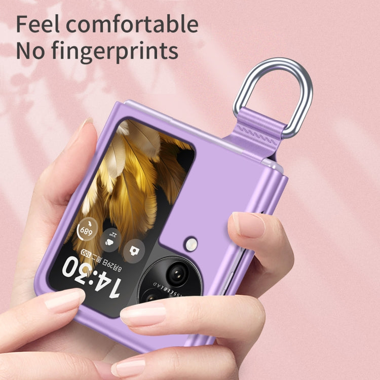 For OPPO Find N3 Flip Silk Ribbon Ring Plain Leather Phone Case(Indigo) - Find N3 Flip Cases by PMC TechLife | Online Shopping South Africa | PMC TechLife